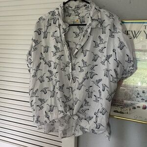 C&C California Linen Crane Boxy Top Size L